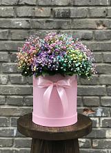 Цветочная композиция из Гипсофила и Розы в шляпной коробке в Красном Маныче