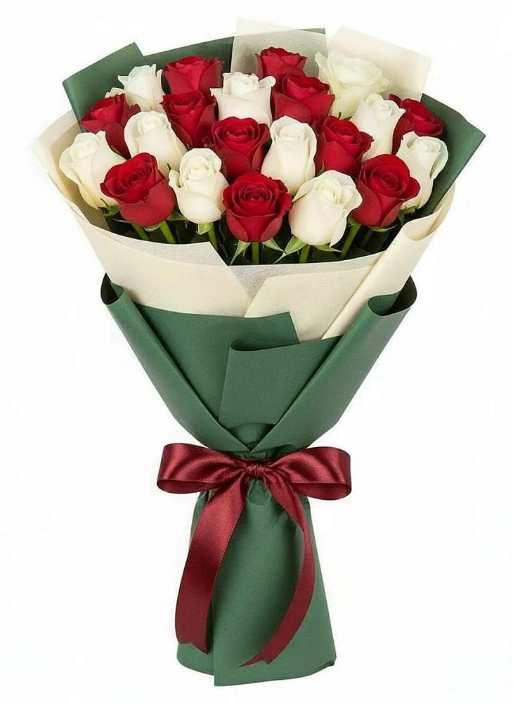 Букет Микс из красных и белых роз в Красном Маныче