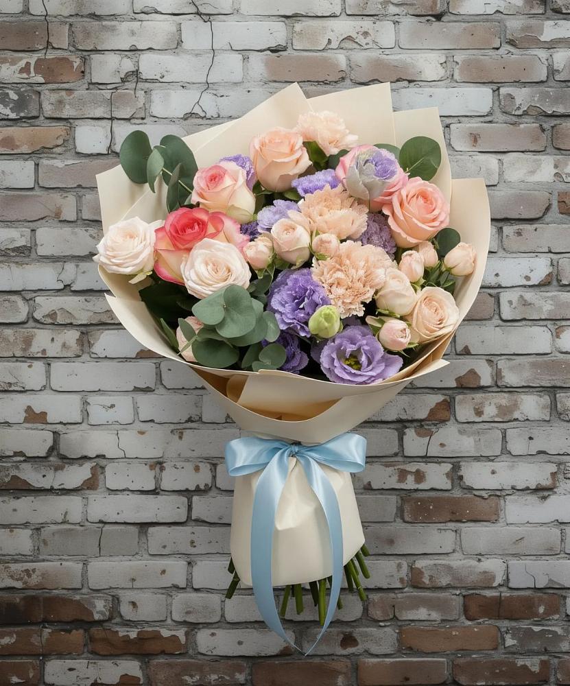 Букет цветов из: Розы, Лизиантусы и Гвоздики в Красном Маныче