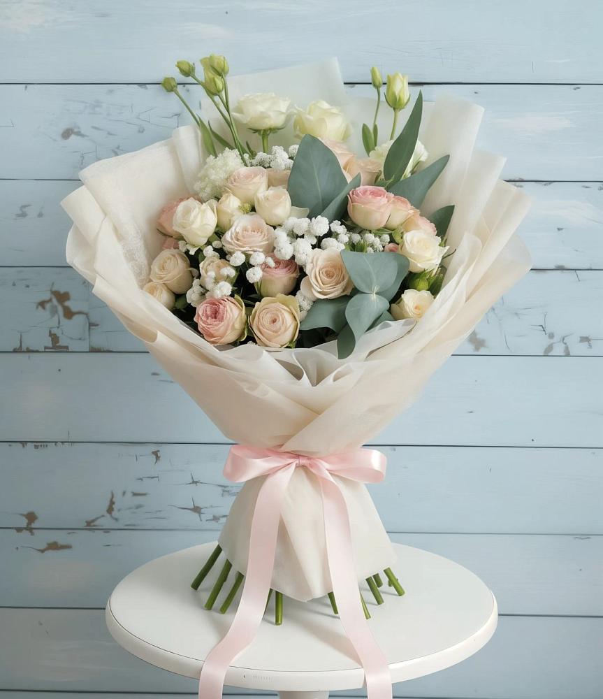 Букет цветов из: Розы и Лизиантусы в Красном Маныче