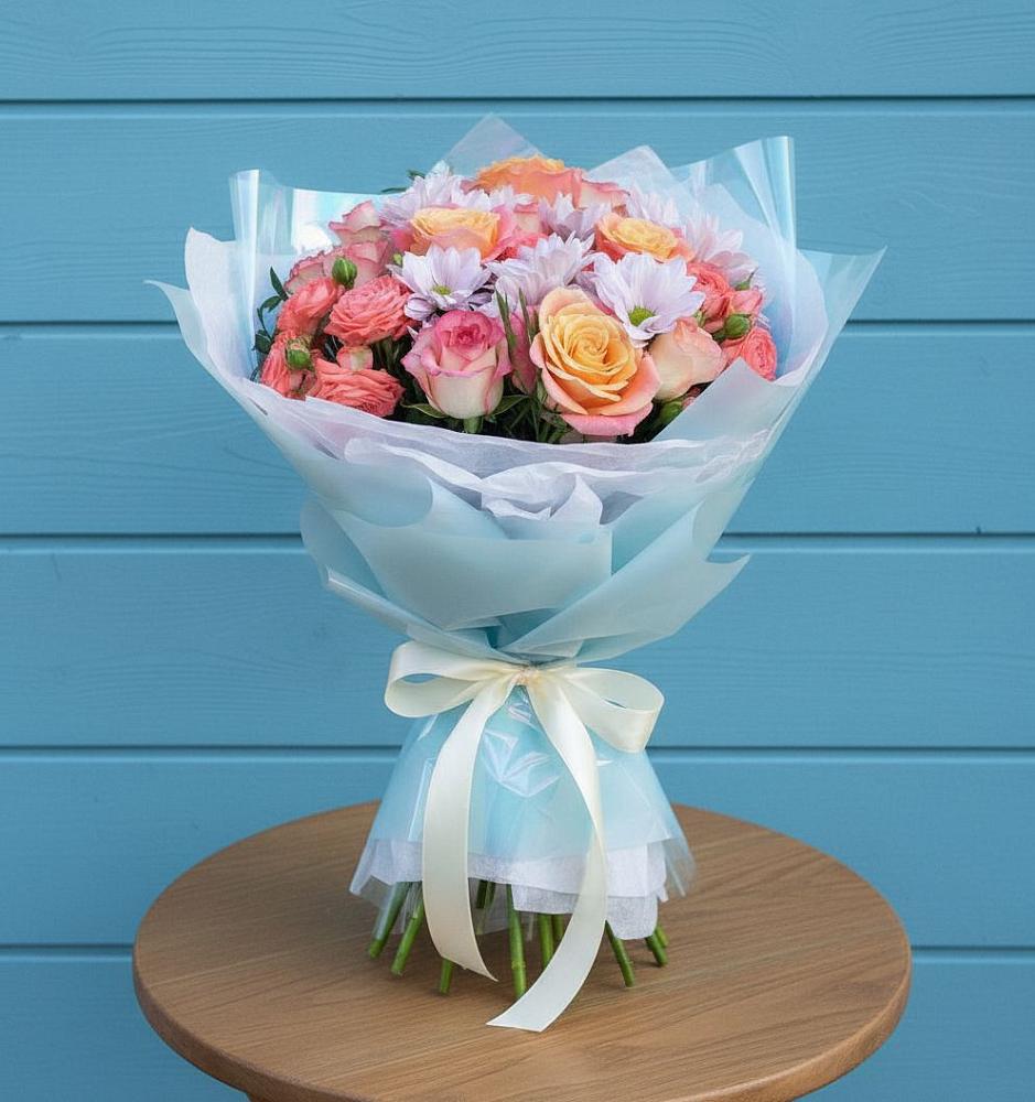 Букет цветов из: Хризантемы и Розы в Красном Маныче