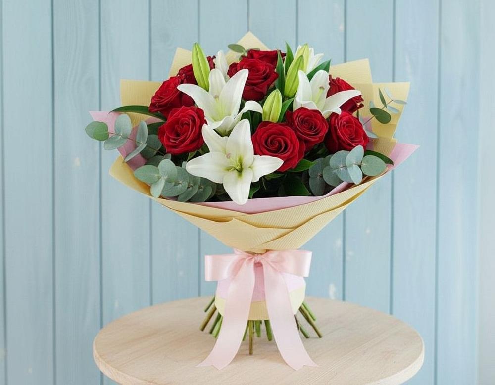 Букет цветов из: Лилии и Розы в Красном Маныче
